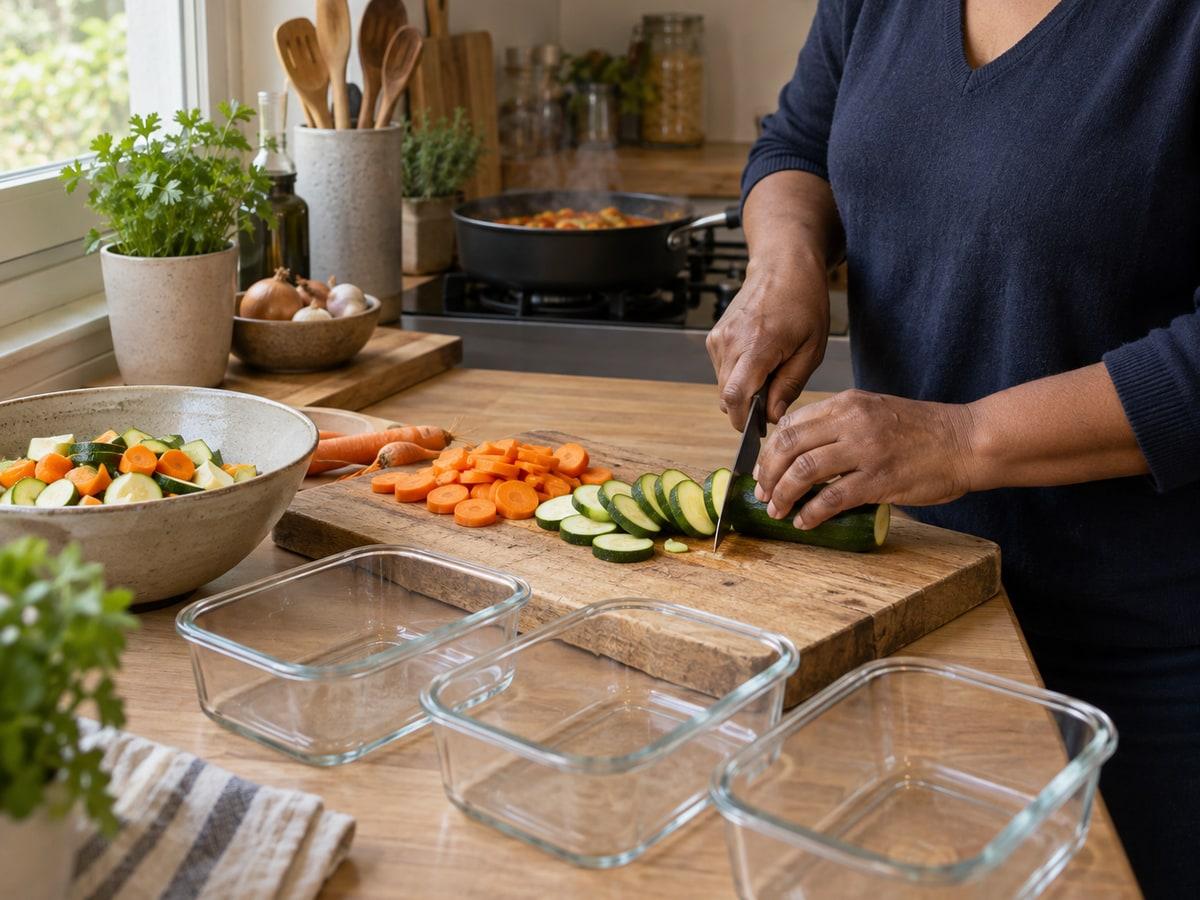 Des légumes préparés sur un plan de travail domestique
